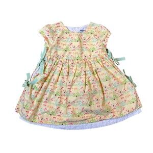 Vintage Hartstrings 24M Yellow Floral Dress Ladybug Eyelet Lined Spring